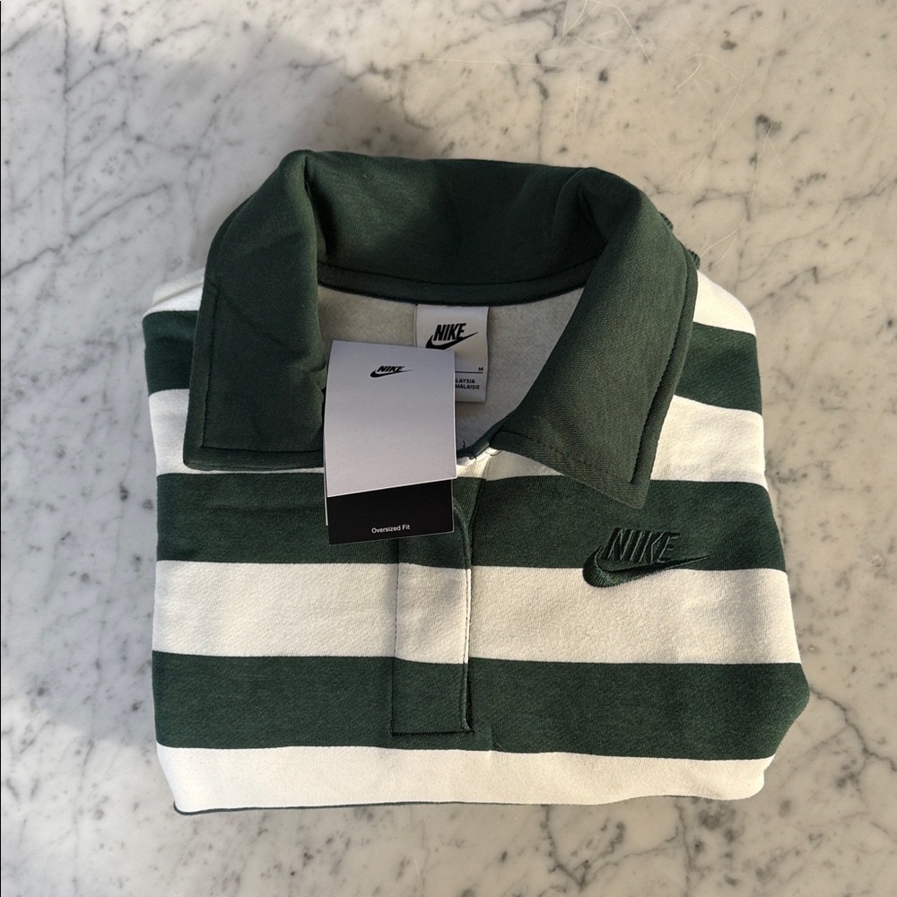 Nike Forest Green and White Striped Polo